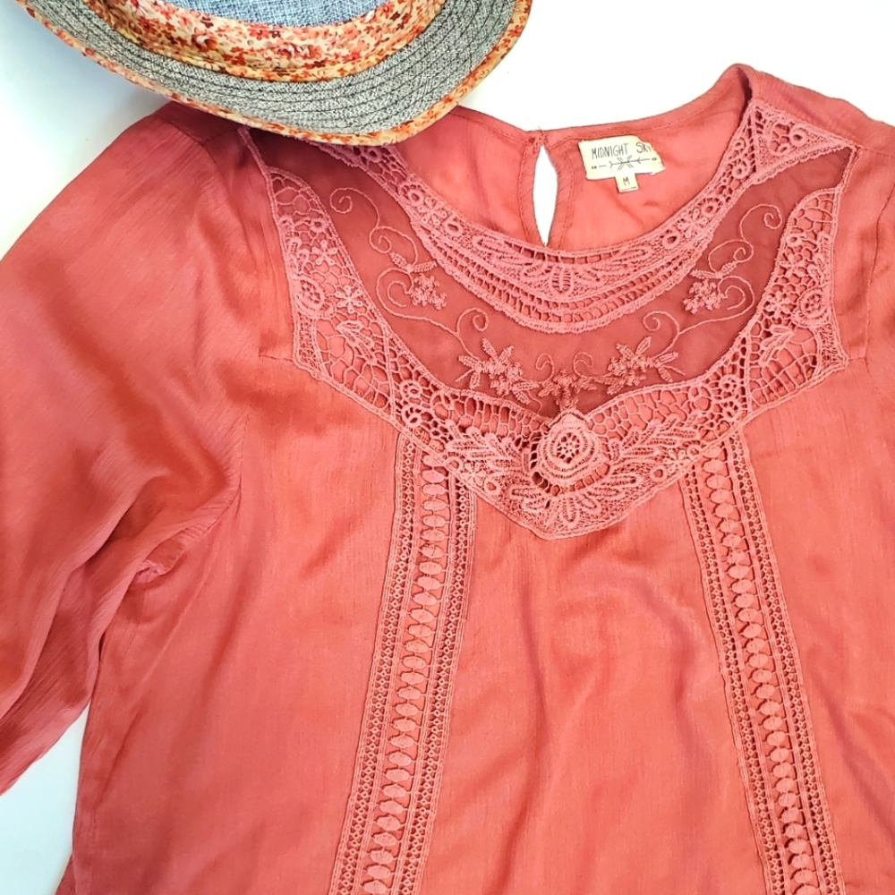 Midnight Sky, Blouse, Coral Pink, Size M